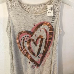 JUSTICE  heart print grey sleeveless tank top shirt size 14/16